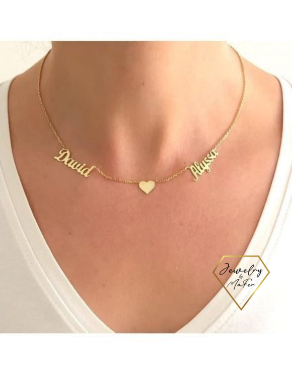 Two Names with heart | Personalized Name Necklace